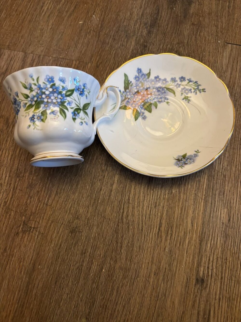 Staffordshire bone china Teacup Tea Cup Saucer Set July Birth month Flowers